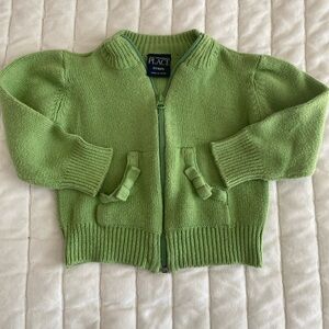 The Children's Place Light Green Knit Zip Cardigan with Pocket Bows